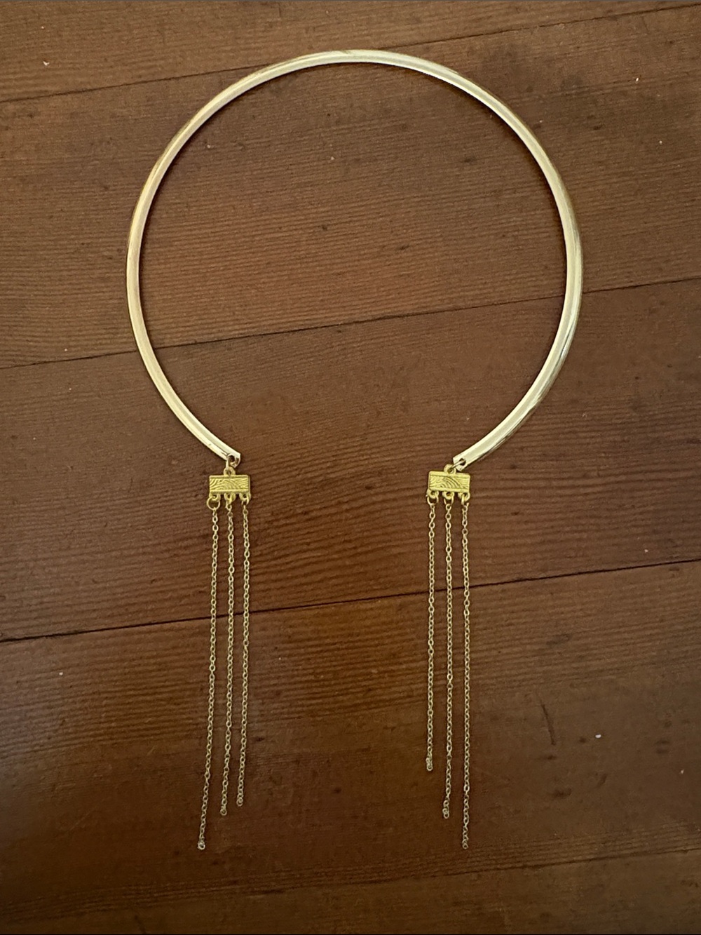 Hand-Crafted Gold Tone Choker Necklace with Tassel Chains